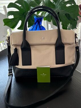 kate spade Two-Tone Pebbled Leather Satchel - Cream & Black